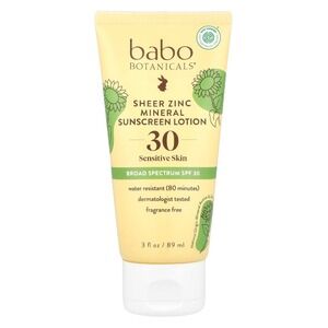 Babo Botanicals Sheer Zinc Mineral Sunscreen Lotion SPF 30 Sensitive Skin 3oz